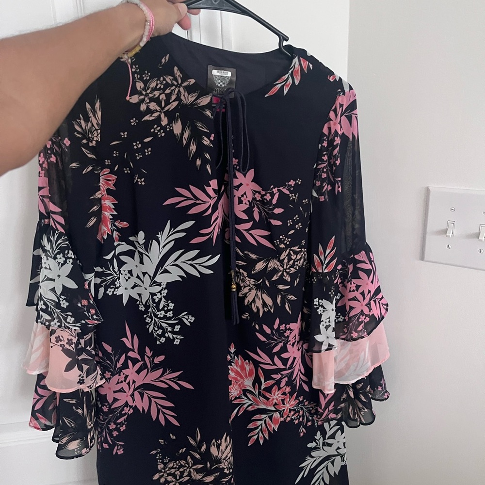 Vince Camuto Black Floral Midi Dress